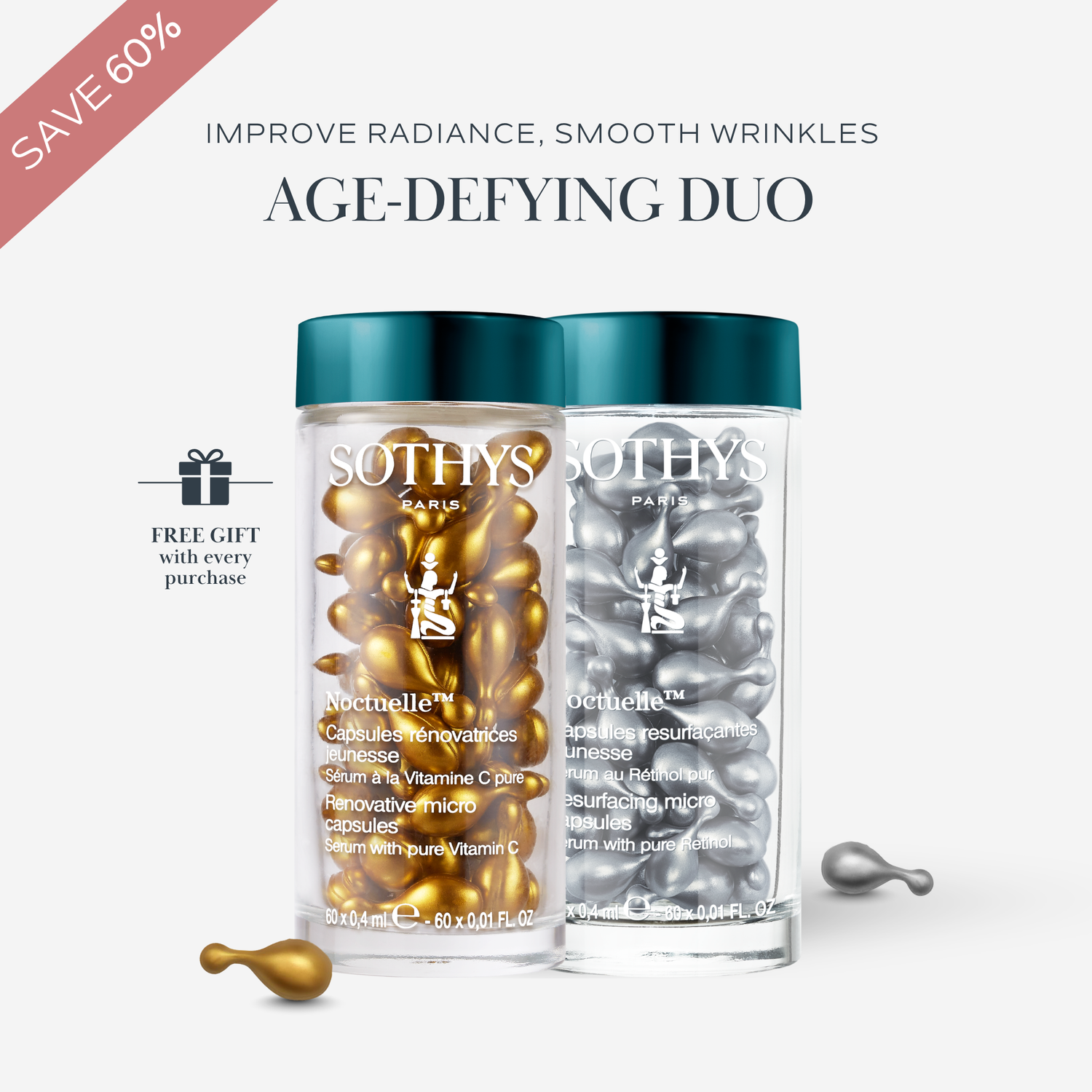 Noctuelle™ Renovative Micro Capsules Serum with 20% Pure Vitamin C 0.4ML×60 + Resurfacing Micro Capsules Serum with Pure Retinol 0.4ML×60 SET