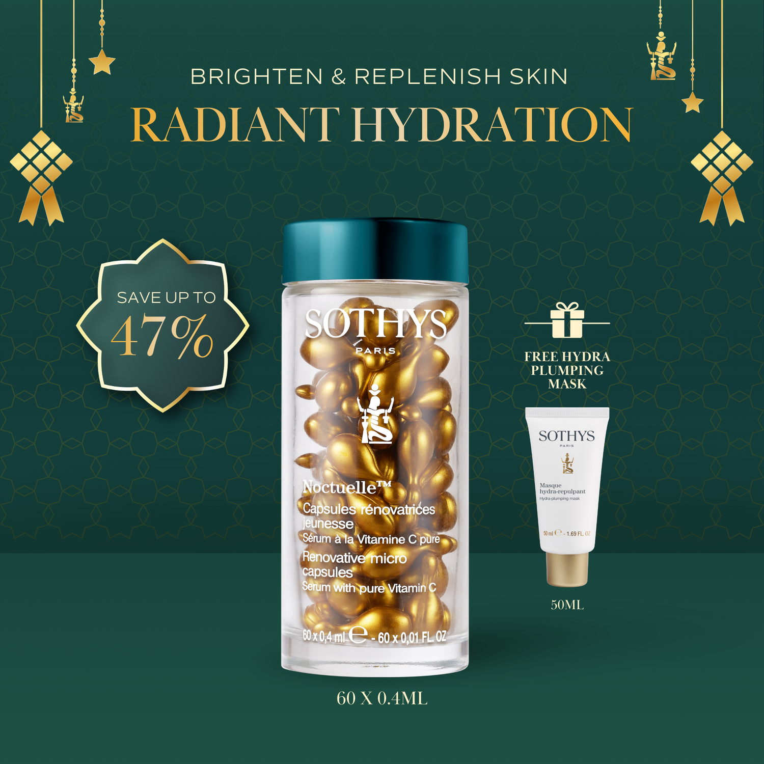 Noctuelle™ Renovative Micro Capsules Serum with 20% Pure Vitamin C 0.4 ML×60 + Hydra Hyaluronic Acid⁴ Plumping Mask 50ML SET