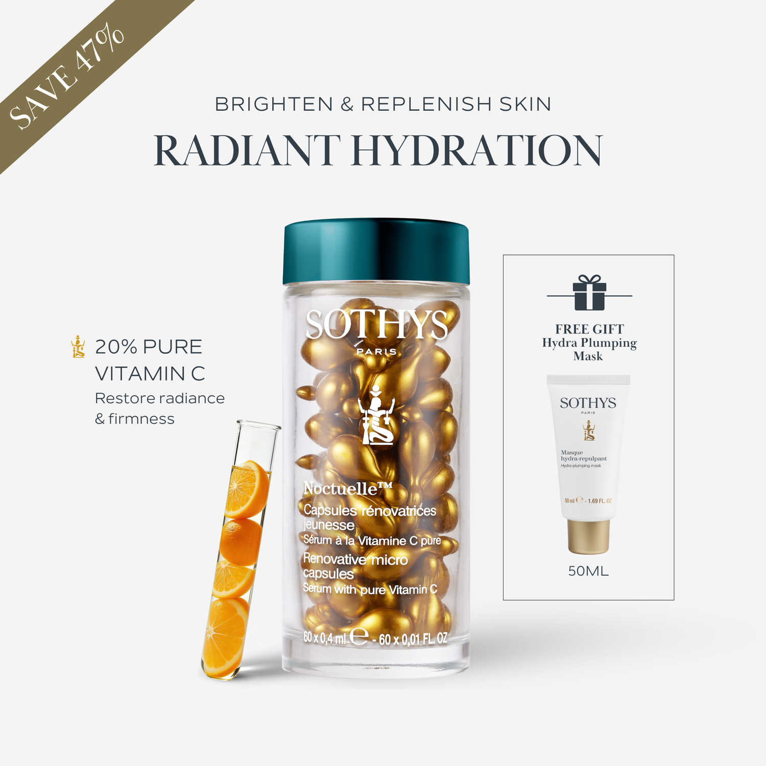 Noctuelle™ Renovative Micro Capsules Serum with 20% Pure Vitamin C 0.4ML×60 + Hydra Hyaluronic Acid⁴ Plumping Mask 50ML SET