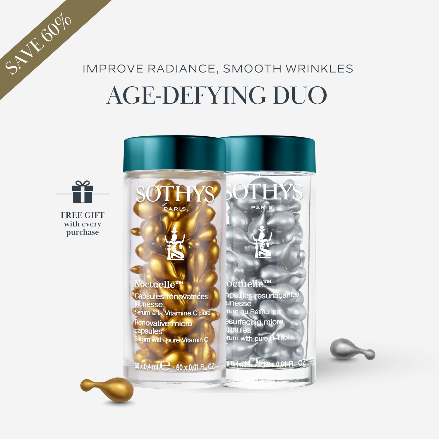 Noctuelle™ Renovative Micro Capsules Serum with 20% Pure Vitamin C 0.4ML×60 + Resurfacing Micro Capsules Serum with Pure Retinol 0.4ML×60 SET