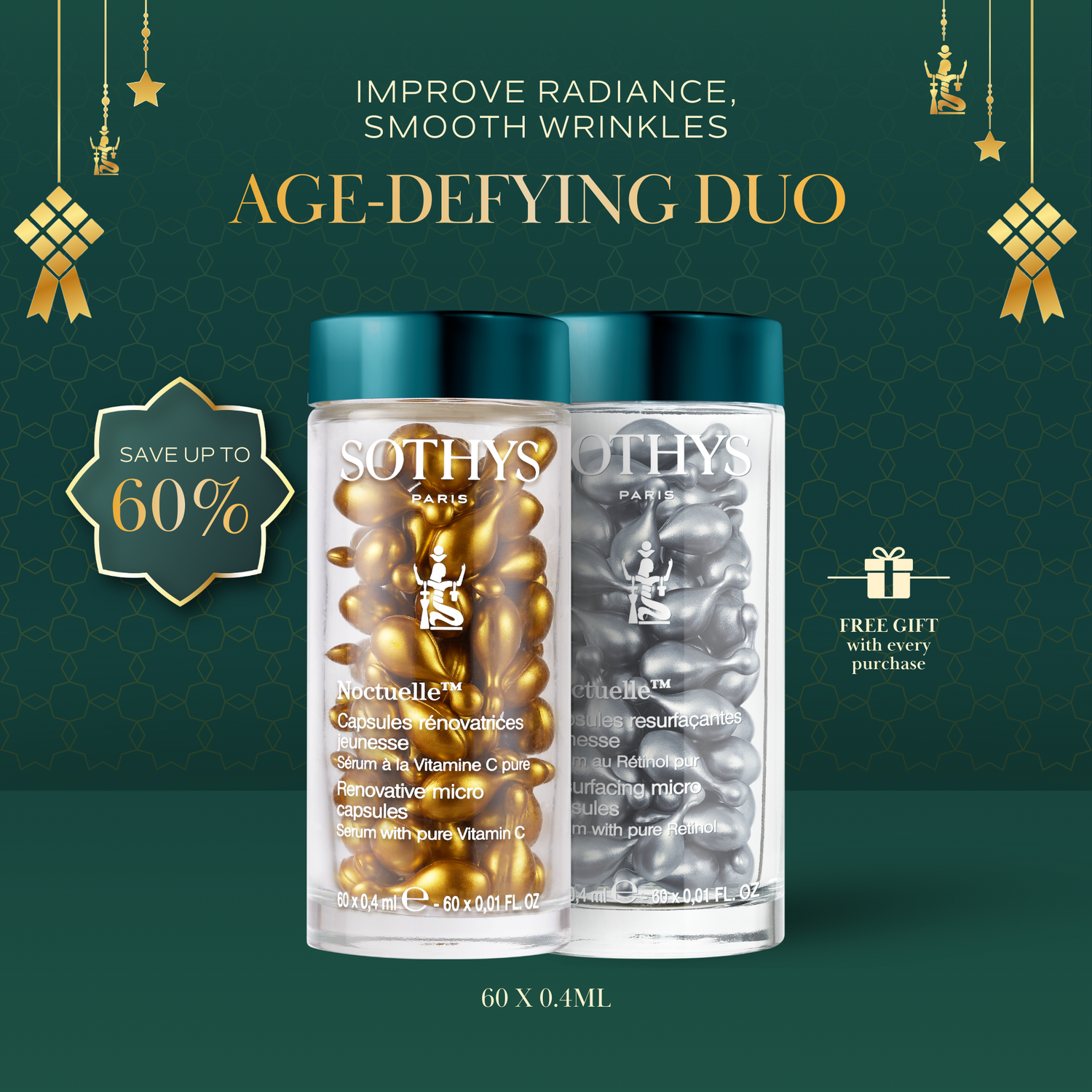 Noctuelle™ Renovative Micro Capsules Serum with 20% Pure Vitamin C 0.4 ML×60 + Resurfacing Micro Capsules Serum with Pure Retinol 0.4ML×60 SET