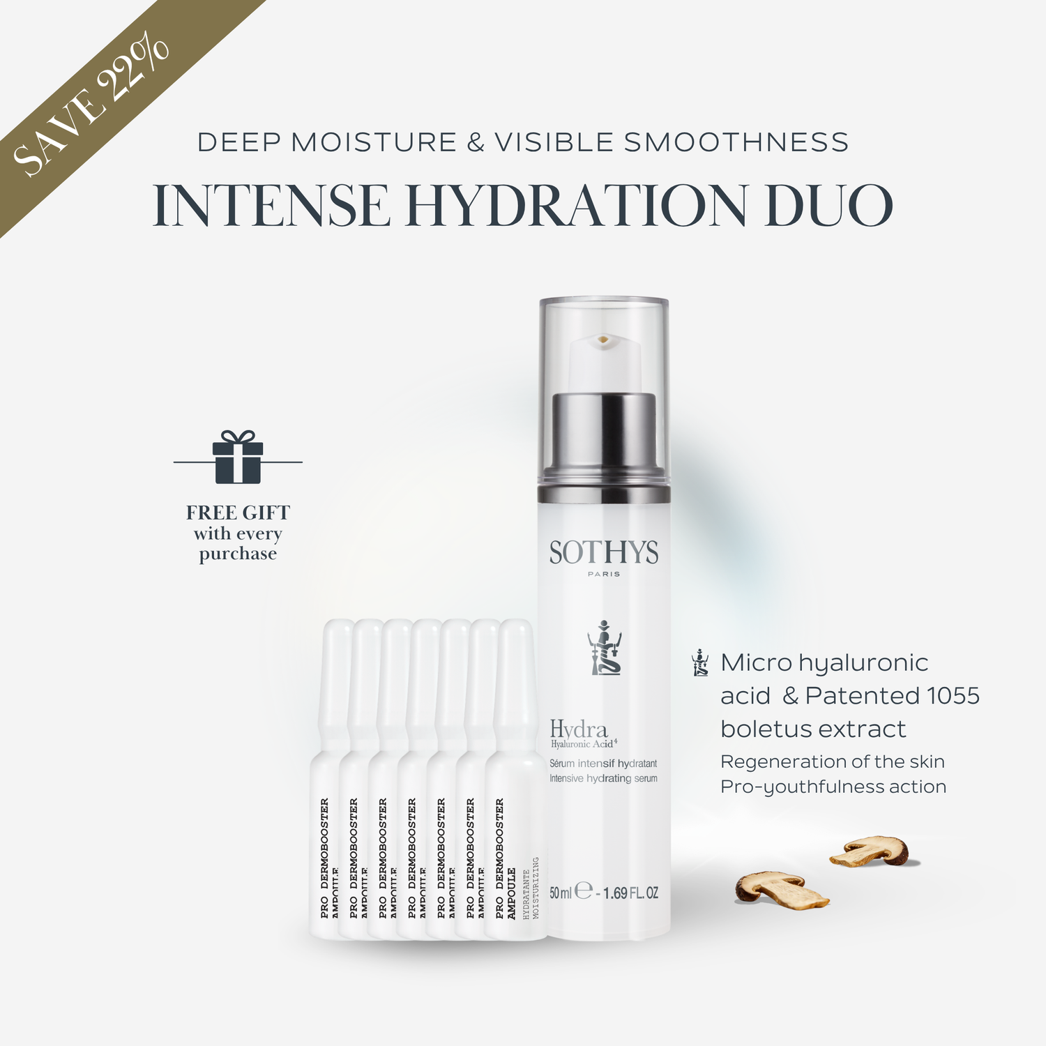 2x Pro Dermobooster Moisturizing Ampoule 7x1.5ML + Hydra Hyaluronic Acid⁴ Intensive Serum 50ML SET