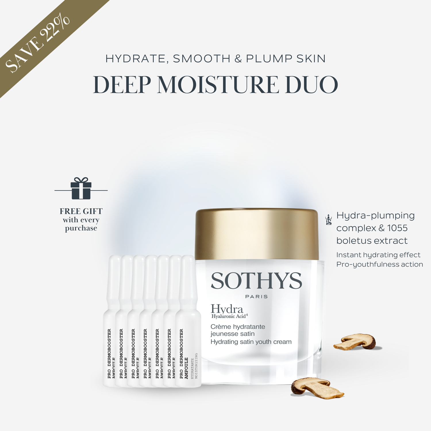 2x Pro Dermobooster Moisturizing Ampoule 7x1.5ML + Hydra Hyaluronic Acid⁴ Satin Youth Cream 50ML SET