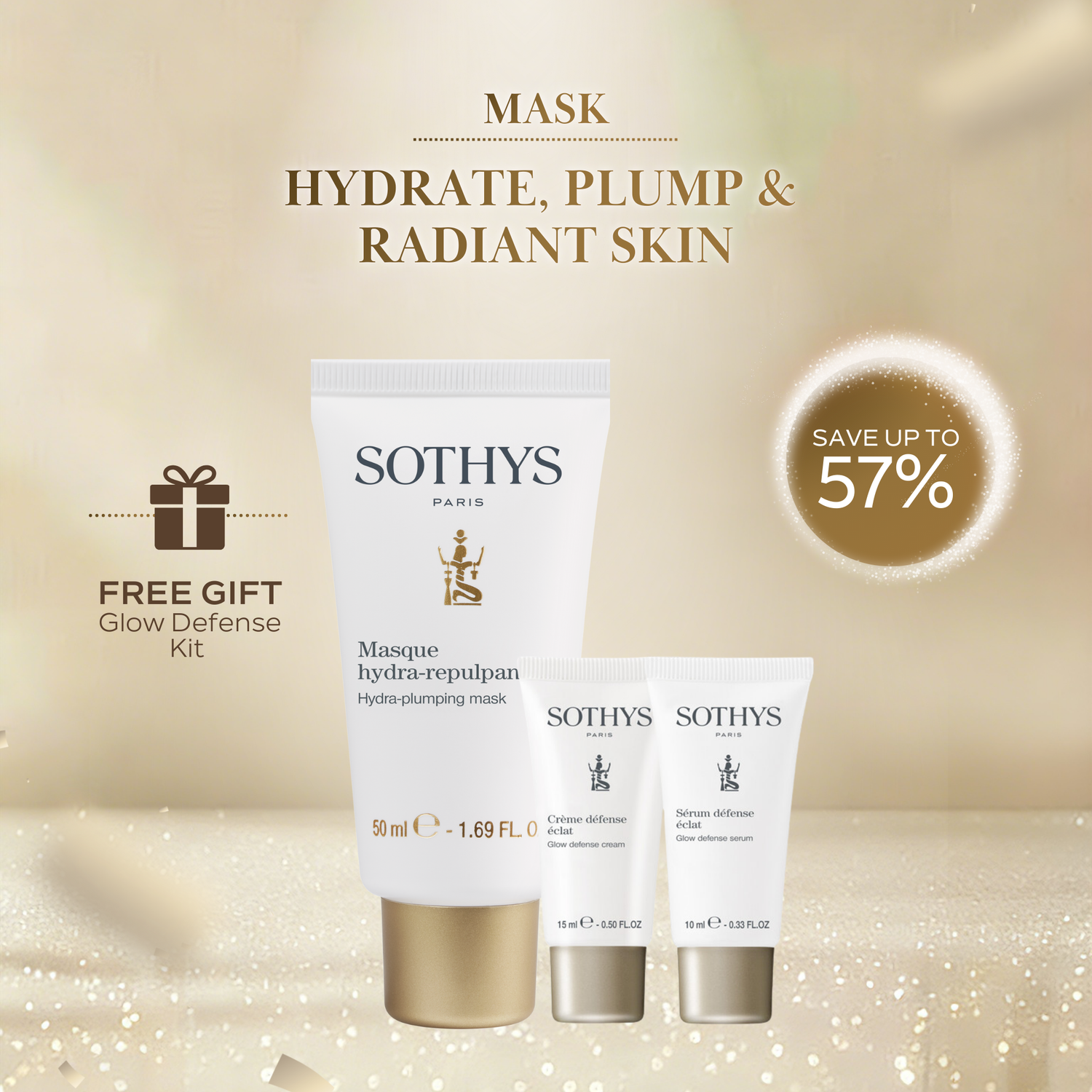 Hydra Hyaluronic Acid⁴ Plumping Mask 50ML + 24 Glow Defense Kit SET