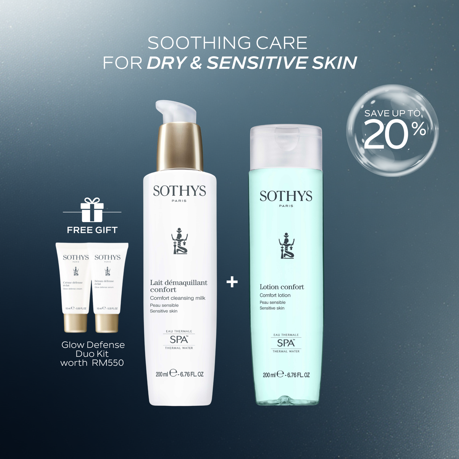 Comfort Cleansing Milk+ Comfort  Lotion+ 24 Glow Defense Kit SET