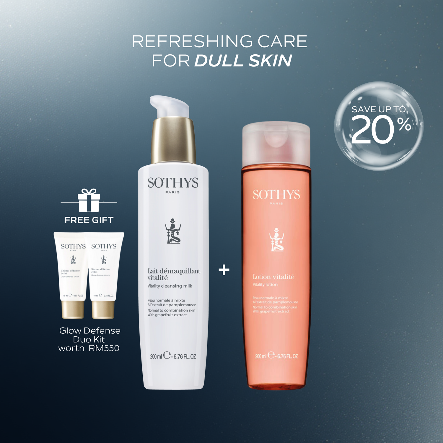 Vitality Cleansing Milk+ Vitality Lotion + 24 Glow Defense Kit SET